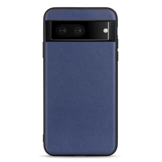 For Google Pixel 7 Ultra-thin Textured Genuine Leather Phone Case PC + TPU Hybrid Anti-drop Cover - Blue