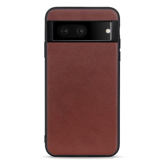 For Google Pixel 7 Ultra-thin Textured Genuine Leather Phone Case PC + TPU Hybrid Anti-drop Cover - Brown