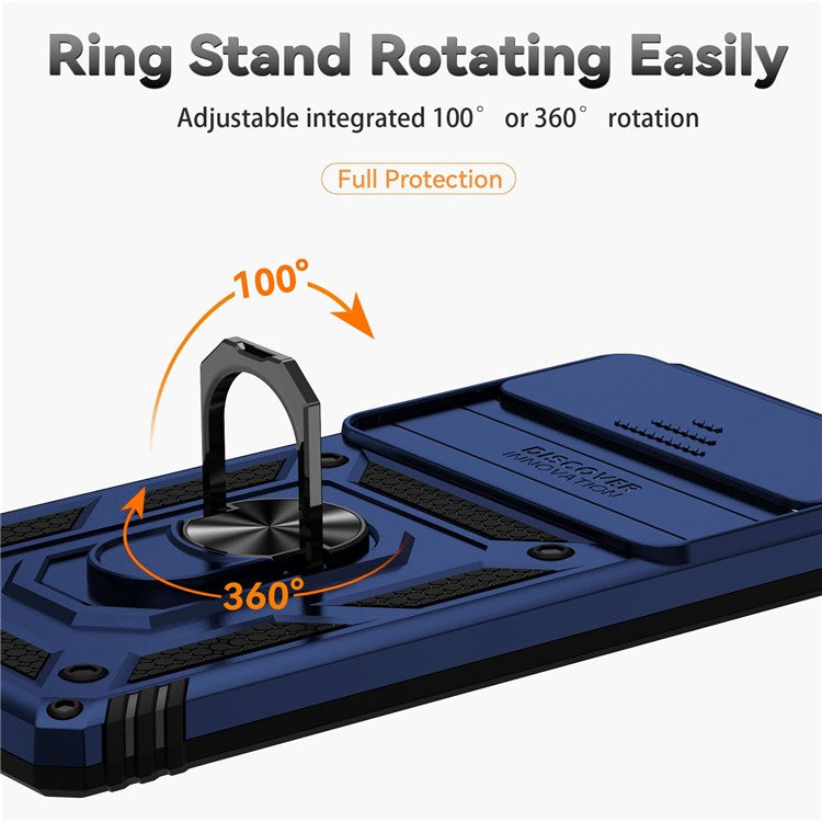 For Google Pixel 6 Ring Holder Metal Kickstand Phone Case Hard PC + TPU Shell with Slide Camera Protection Cover - Blue