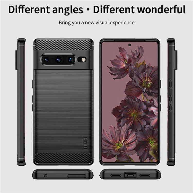 MOFI JK TPU Series-1 for Google Pixel 7 Pro 5G Soft TPU Back Cover Carbon Fiber Texture Brushed Surface Mobile Phone Bag Shell - Grey