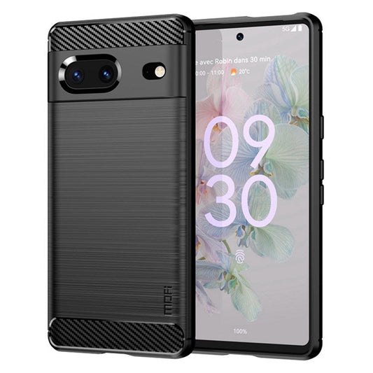 MOFI JK TPU Series-1 for Google Pixel 7 Soft TPU Shockproof Brushed Case Carbon Fiber Texture Design Phone Cover - Black