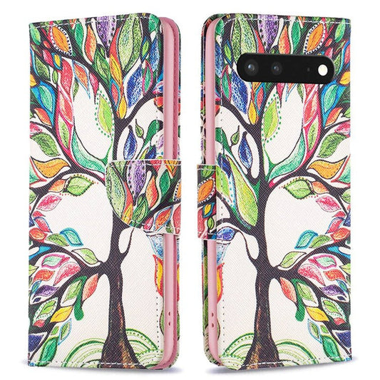 BF Pattern Printing Leather Series-1 for Google Pixel 7 PU Leather Wallet Phone Case Magnetic Clasp Imprinted Pattern Stand Protective Cover - Life Tree