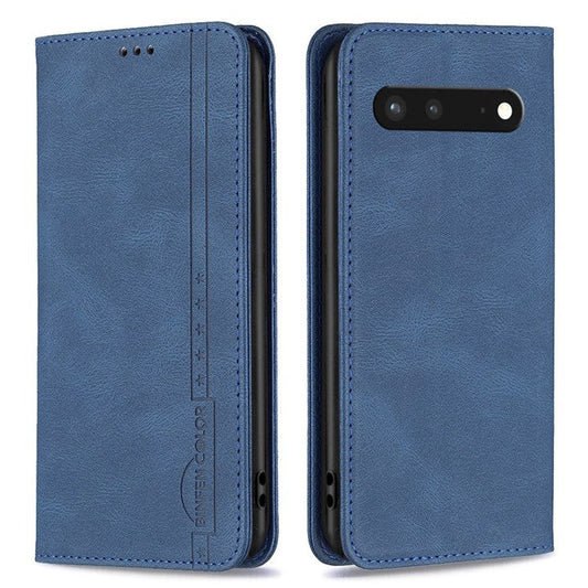 BINFEN COLOR BF Leather Series-5 for Google Pixel 7 Leather Wallet Case, 08 Hidden Magnetic Absorption RFID Blocking Flip Folio Stand Phone Cover - Blue
