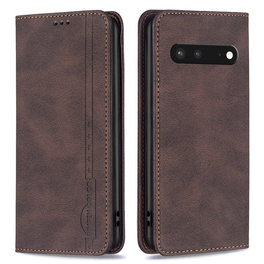 BINFEN COLOR BF Leather Series-5 for Google Pixel 7 Leather Wallet Case, 08 Hidden Magnetic Absorption RFID Blocking Flip Folio Stand Phone Cover - Brown