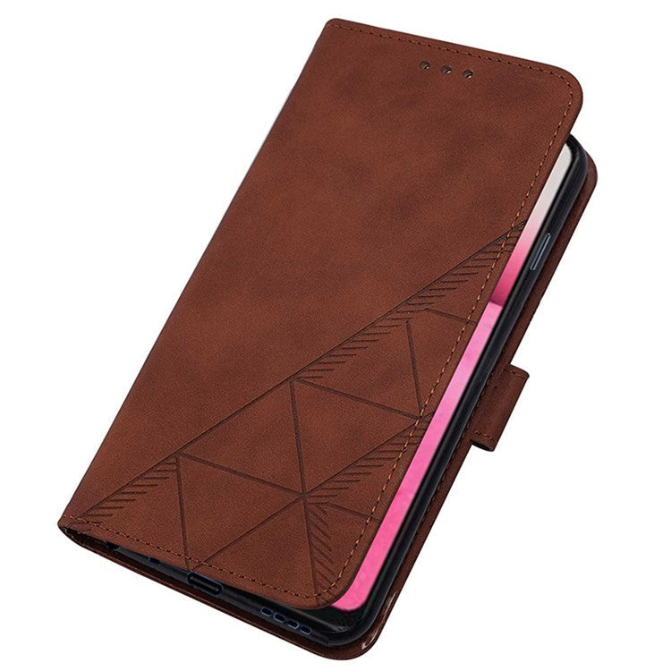 YB Imprinting Series-2 for Google Pixel 7 Stand Wallet Case PU Leather Imprinting Lines Cover with Shoulder Strap - Brown