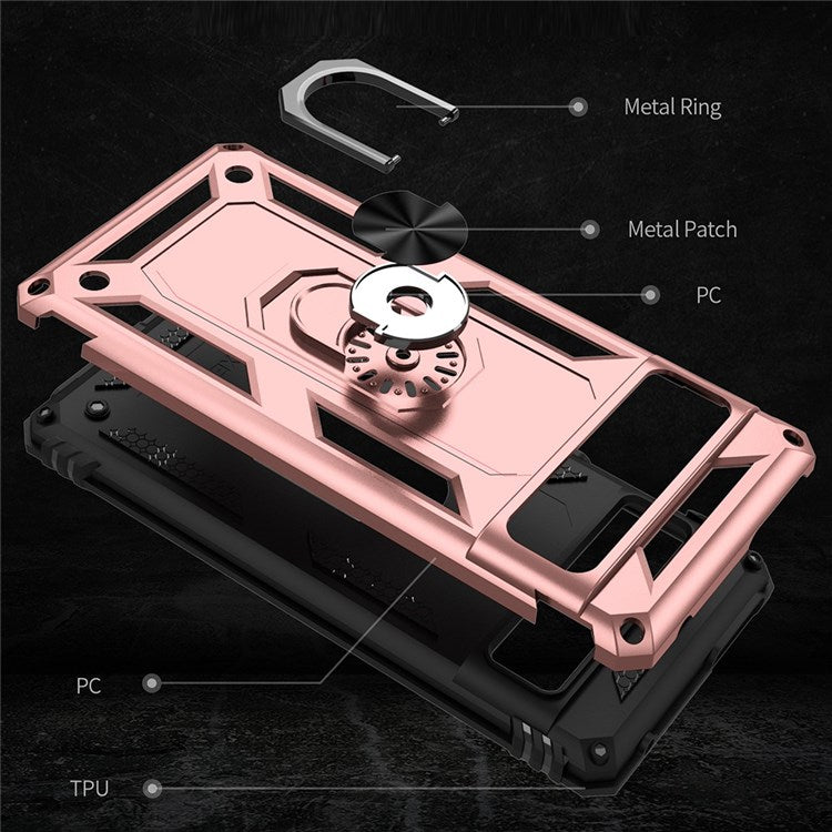 For Google Pixel 7 Pro 5G Phone Case, Bump Proof Hard PC Soft TPU Protective Cover Kickstand - Rose Gold
