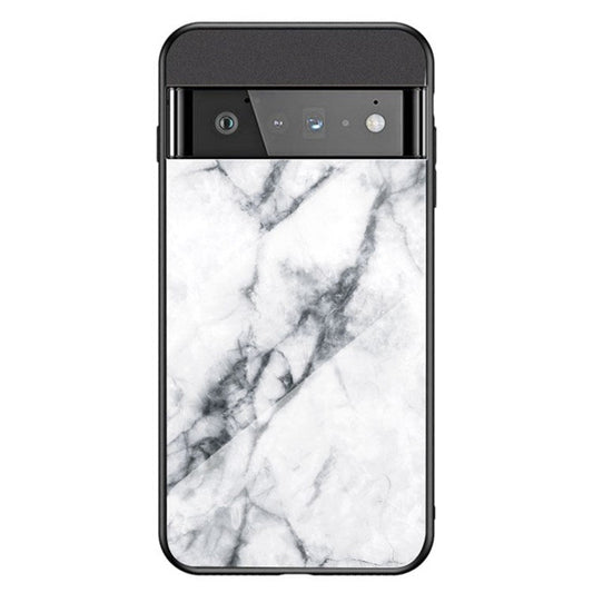 For Google Pixel 7 Mobile Phone Case Marble Pattern Tempered Glass + PC + TPU Anti-scratch Cellphone Cover - White Marble