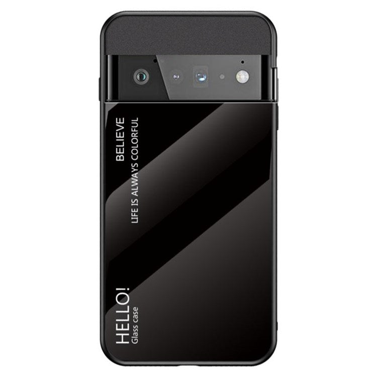 For Google Pixel 7 Gradient Color Case Tempered Glass + PC Back + Soft TPU Hybrid Slim Cover - Black