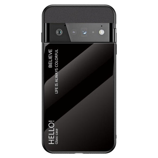 For Google Pixel 7 Gradient Color Case Tempered Glass + PC Back + Soft TPU Hybrid Slim Cover - Black