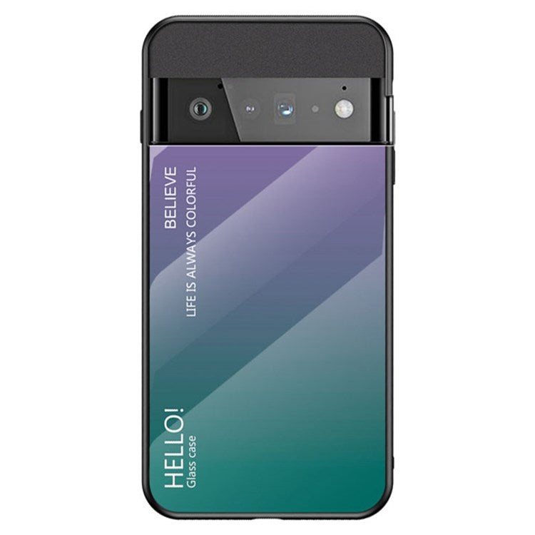 For Google Pixel 7 Gradient Color Case Tempered Glass + PC Back + Soft TPU Hybrid Slim Cover - Gradient Purple