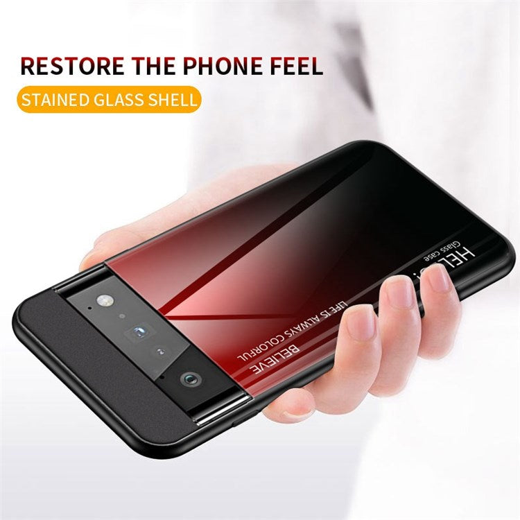 For Google Pixel 7 Gradient Color Case Tempered Glass + PC Back + Soft TPU Hybrid Slim Cover - Gradient Purple