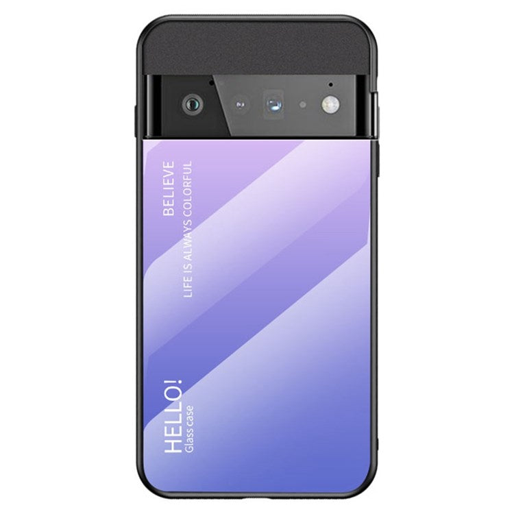For Google Pixel 7 Gradient Color Case Tempered Glass + PC Back + Soft TPU Hybrid Slim Cover - Gradient Pink Purple