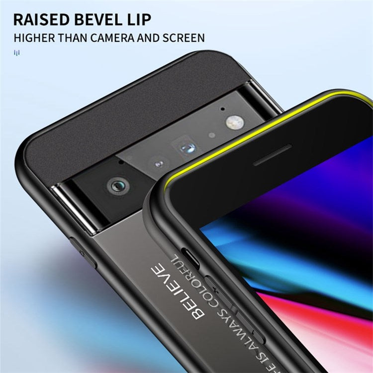 For Google Pixel 7 Gradient Color Case Tempered Glass + PC Back + Soft TPU Hybrid Slim Cover - Gradient Pink Purple