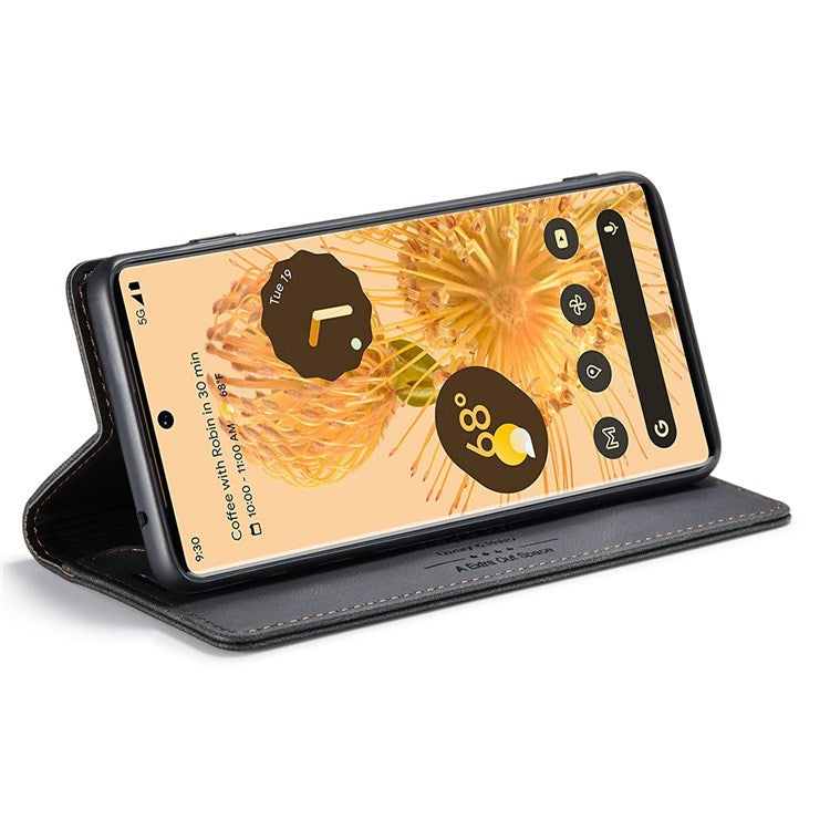 AUTSPACE A01 Series for Google Pixel 6 Pro PU Leather Case RFID Blocking Retro Wallet Stand Flip Cover - Black