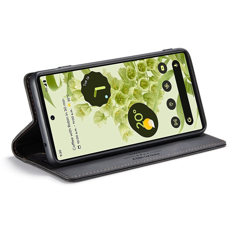 AUTSPACE A01 Series for Google Pixel 6 PU Leather Case RFID Blocking Wallet Stand Flip Cover - Black