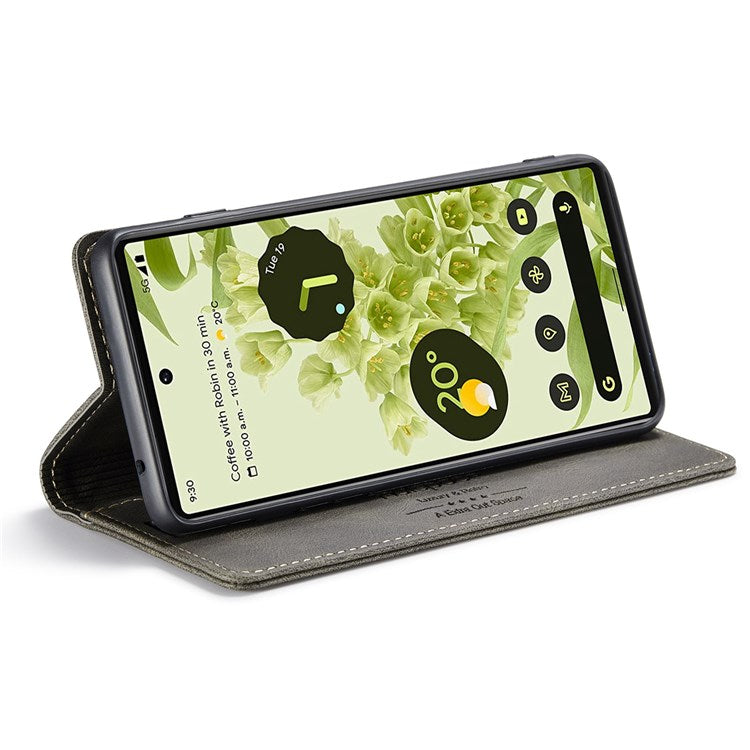 AUTSPACE A01 Series for Google Pixel 6 PU Leather Case RFID Blocking Wallet Stand Flip Cover - Coffee