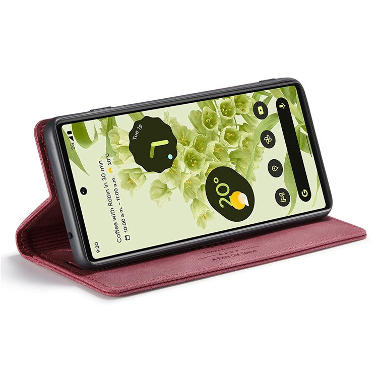 AUTSPACE A01 Series for Google Pixel 6 PU Leather Case RFID Blocking Wallet Stand Flip Cover - Red