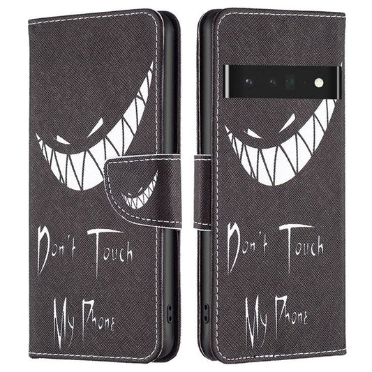 BF Pattern Printing Leather Series-1 for Google Pixel 7 Pro 5G Leather Phone Case with Stand Wallet - Don't Touch My Phone