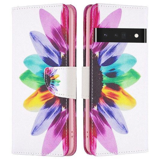 BF Pattern Printing Leather Series-1 for Google Pixel 7 Pro 5G Leather Phone Case with Stand Wallet - Sunflower