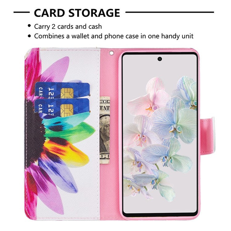 BF Pattern Printing Leather Series-1 for Google Pixel 7 Pro 5G Leather Phone Case with Stand Wallet - Sunflower