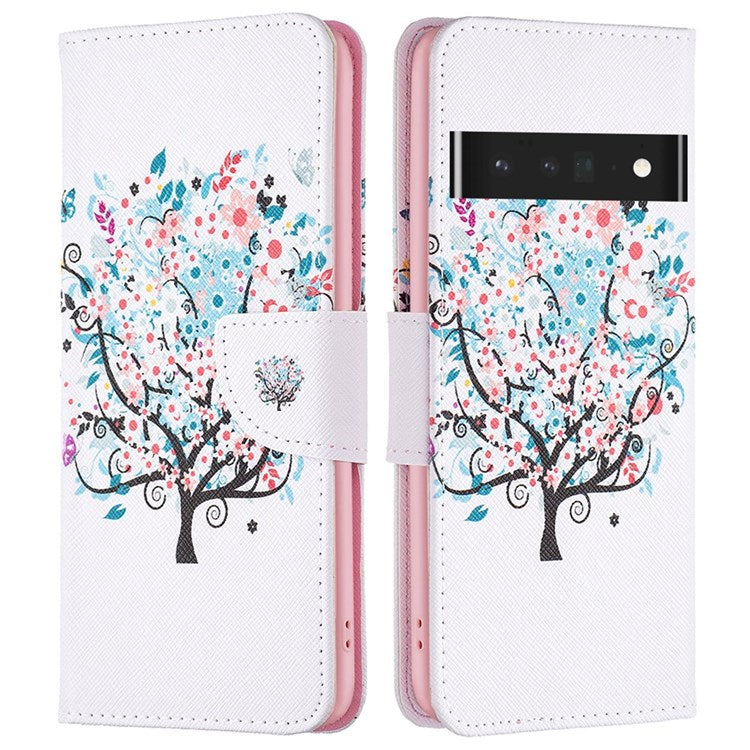 BF Pattern Printing Leather Series-1 for Google Pixel 7 Pro 5G Leather Phone Case with Stand Wallet - Flower Tree