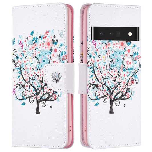 BF Pattern Printing Leather Series-1 for Google Pixel 7 Pro 5G Leather Phone Case with Stand Wallet - Flower Tree