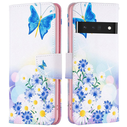 BF Pattern Printing Leather Series-1 for Google Pixel 7 Pro 5G Leather Phone Case with Stand Wallet - Butterfly and Flowers
