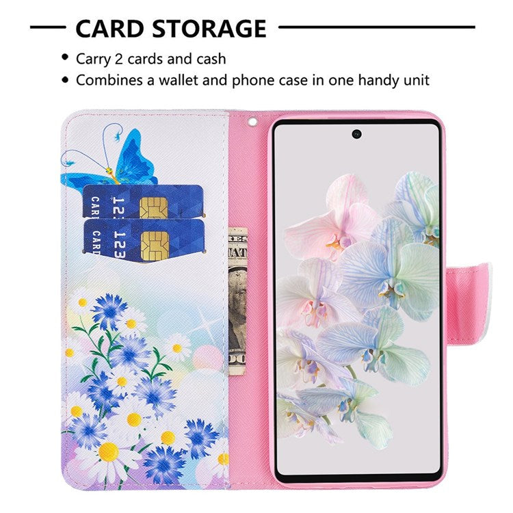 BF Pattern Printing Leather Series-1 for Google Pixel 7 Pro 5G Leather Phone Case with Stand Wallet - Butterfly and Flowers