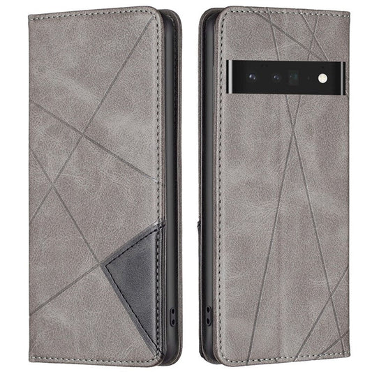 BF Imprinting Pattern Series-1 for Google Pixel 7 Pro 5G PU Leather Flip Cover Rhombus Pattern Imprinte Stand Phone Case with Card Holder - Grey