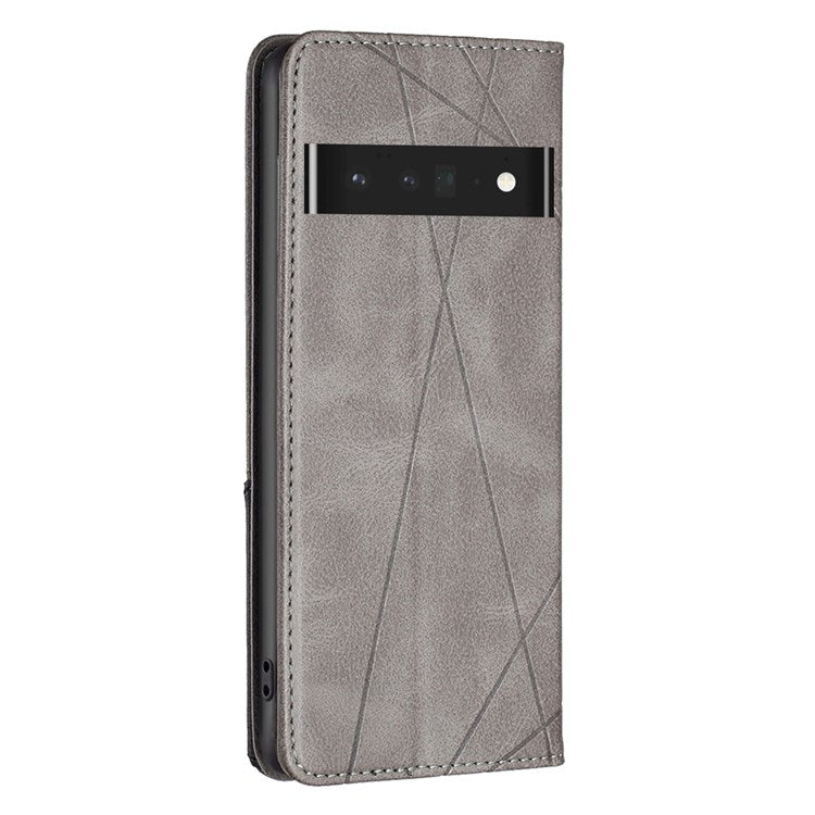BF Imprinting Pattern Series-1 for Google Pixel 7 Pro 5G PU Leather Flip Cover Rhombus Pattern Imprinte Stand Phone Case with Card Holder - Grey