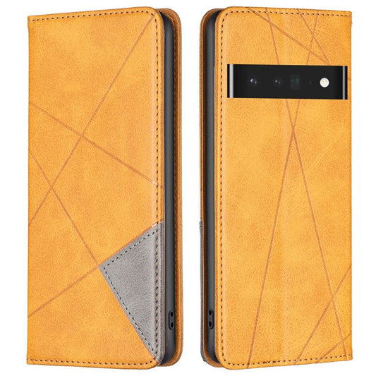 BF Imprinting Pattern Series-1 for Google Pixel 7 Pro 5G PU Leather Flip Cover Rhombus Pattern Imprinte Stand Phone Case with Card Holder - Yellow