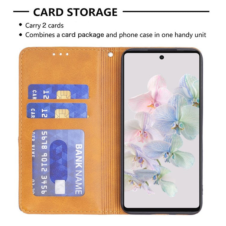 BF Imprinting Pattern Series-1 for Google Pixel 7 Pro 5G PU Leather Flip Cover Rhombus Pattern Imprinte Stand Phone Case with Card Holder - Yellow