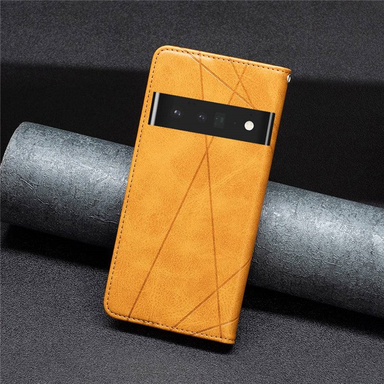 BF Imprinting Pattern Series-1 for Google Pixel 7 Pro 5G PU Leather Flip Cover Rhombus Pattern Imprinte Stand Phone Case with Card Holder - Yellow