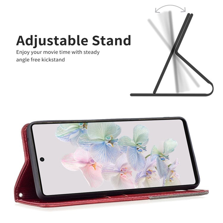 BF Imprinting Pattern Series-1 for Google Pixel 7 Pro 5G PU Leather Flip Cover Rhombus Pattern Imprinte Stand Phone Case with Card Holder - Red