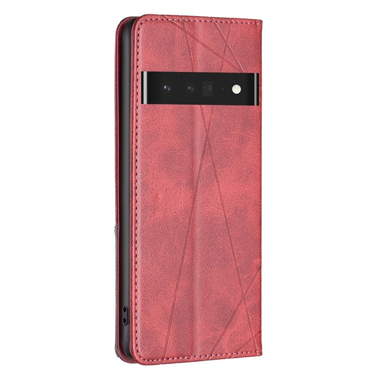 BF Imprinting Pattern Series-1 for Google Pixel 7 Pro 5G PU Leather Flip Cover Rhombus Pattern Imprinte Stand Phone Case with Card Holder - Red