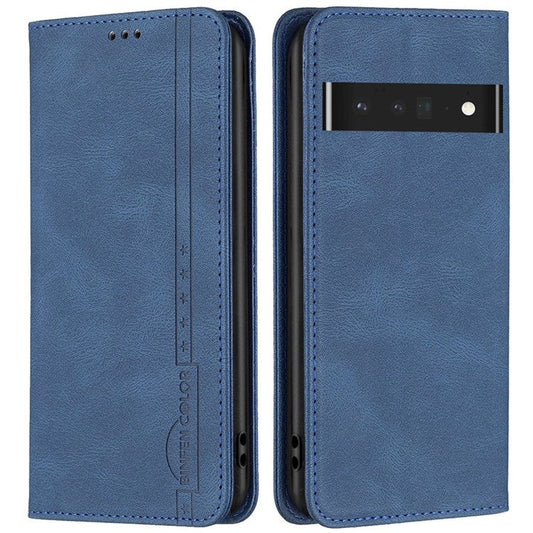 BINFEN COLOR BF Leather Series-5 for Google Pixel 7 Pro 5G RFID Blocking Wallet Phone Case PU Leather Stand Folio Cover - Blue