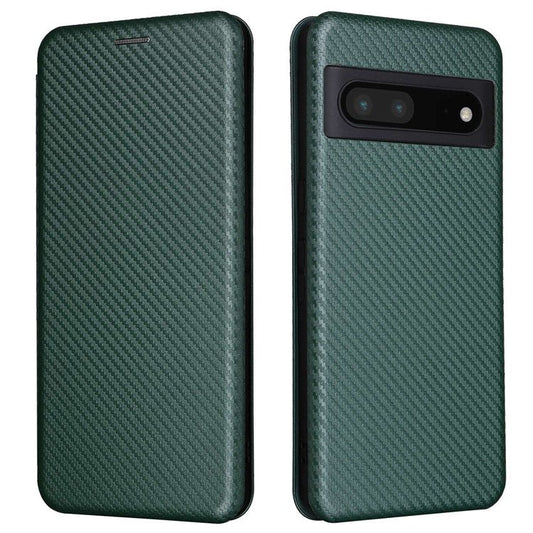 For Google Pixel 7 Pro 5G PU Leather Carbon Fiber Texture Cover Card Holder Stand Smartphone Protector - Green