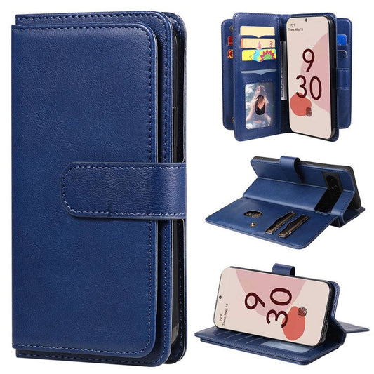KT Multi-functional Series-1 for Google Pixel 7 Pro 5G Wallet Phone Case PU Leather 10 Card Slots Stand Folio Phone Cover - Dark Blue