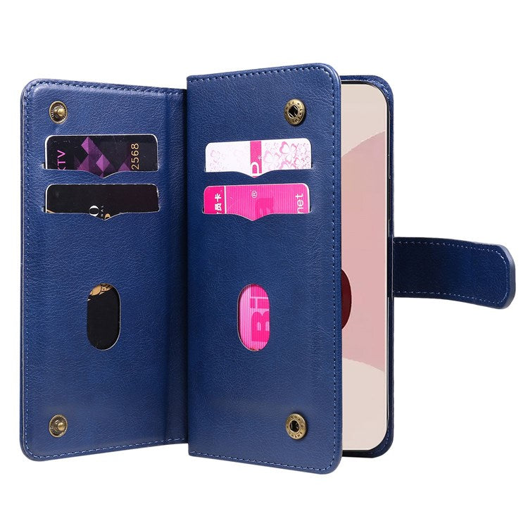 KT Multi-functional Series-1 for Google Pixel 7 Pro 5G Wallet Phone Case PU Leather 10 Card Slots Stand Folio Phone Cover - Dark Blue