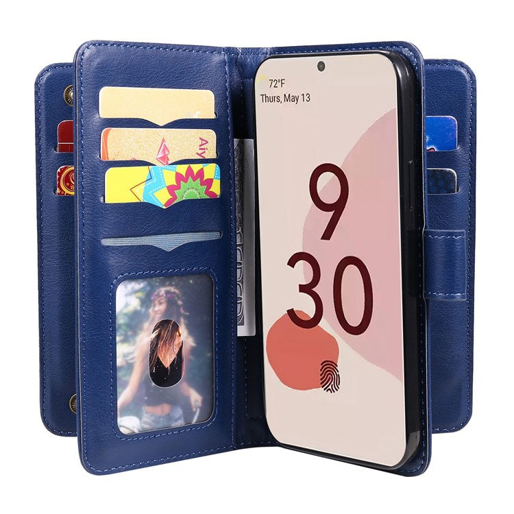 KT Multi-functional Series-1 for Google Pixel 7 Pro 5G Wallet Phone Case PU Leather 10 Card Slots Stand Folio Phone Cover - Dark Blue