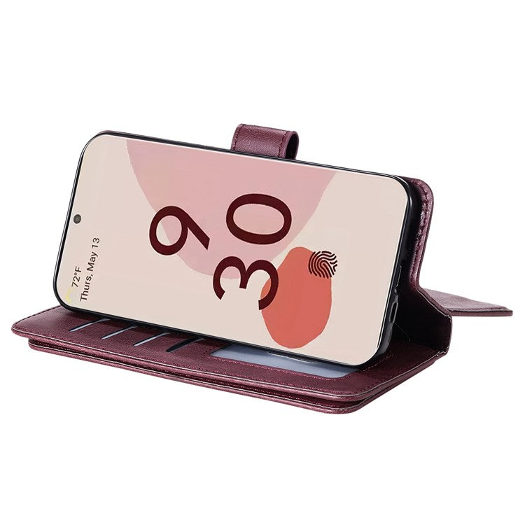 KT Multi-functional Series-1 for Google Pixel 7 Pro 5G Wallet Phone Case PU Leather 10 Card Slots Stand Folio Phone Cover - Wine Red