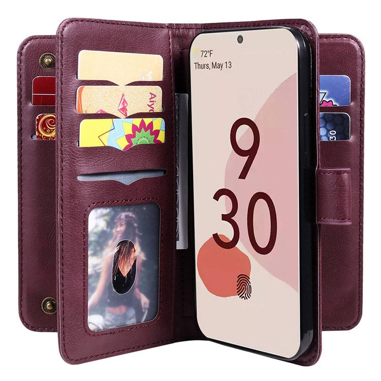 KT Multi-functional Series-1 for Google Pixel 7 Pro 5G Wallet Phone Case PU Leather 10 Card Slots Stand Folio Phone Cover - Wine Red