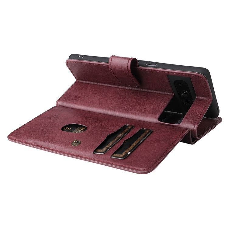 KT Multi-functional Series-1 for Google Pixel 7 Pro 5G Wallet Phone Case PU Leather 10 Card Slots Stand Folio Phone Cover - Wine Red