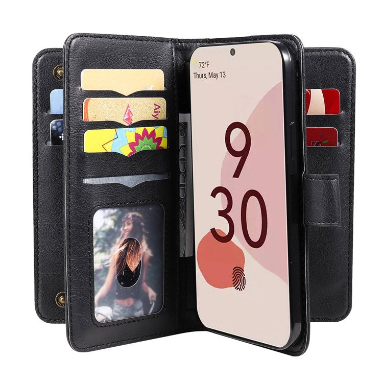 KT Multi-functional Series-1 for Google Pixel 7 Pro 5G Wallet Phone Case PU Leather 10 Card Slots Stand Folio Phone Cover - Black
