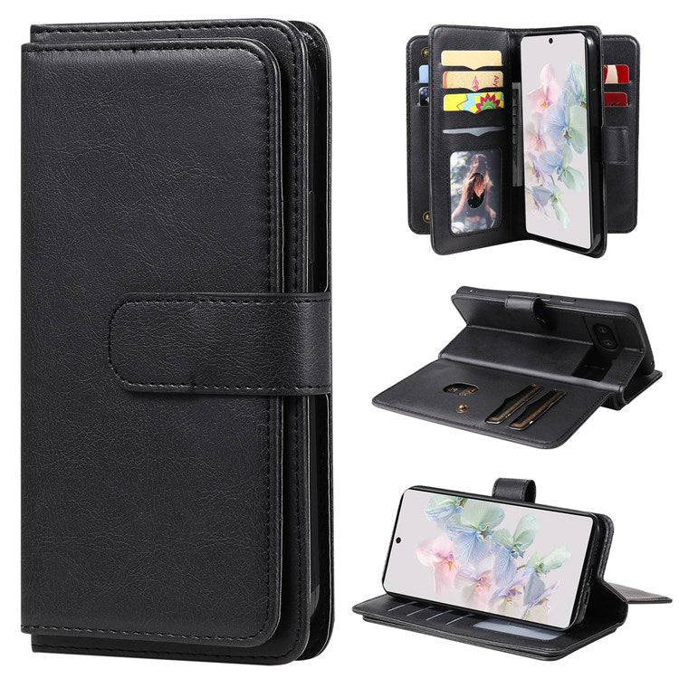 KT Multi-functional Series-1 for Google Pixel 7 PU Leather 10 Card Slots Folio Flip Cover Magnetic Closure Stand Wallet Phone Case - Black