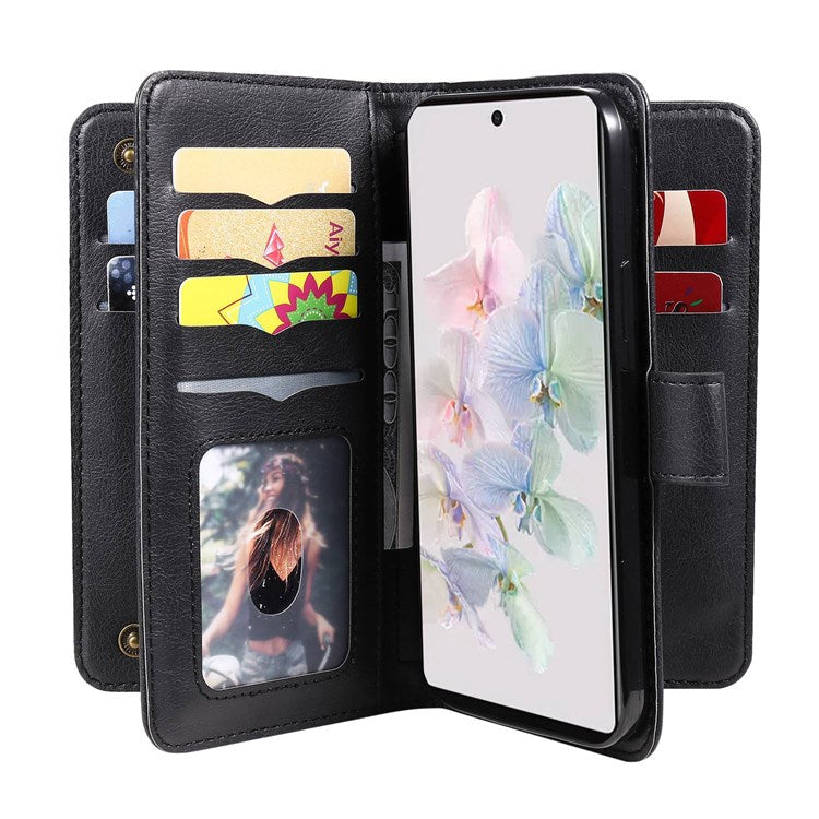 KT Multi-functional Series-1 for Google Pixel 7 PU Leather 10 Card Slots Folio Flip Cover Magnetic Closure Stand Wallet Phone Case - Black