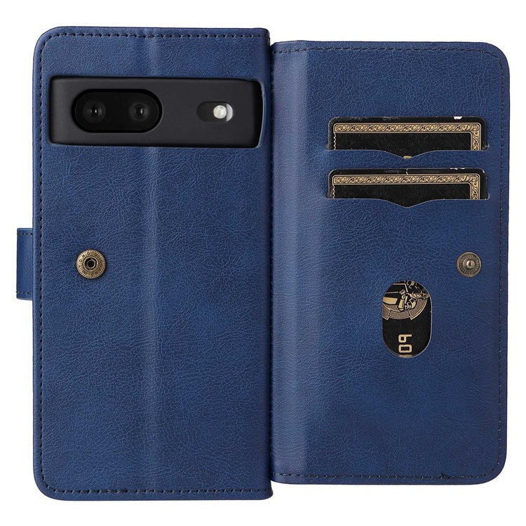 KT Multi-functional Series-1 for Google Pixel 7 PU Leather 10 Card Slots Folio Flip Cover Magnetic Closure Stand Wallet Phone Case - Dark Blue