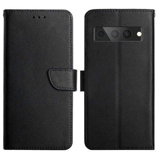 For Google Pixel 7 Pro 5G Nappa Texture Wallet Case Genuine Leather Wear-resistant Anti-drop Magnetic Phone Cover with Stand - Black