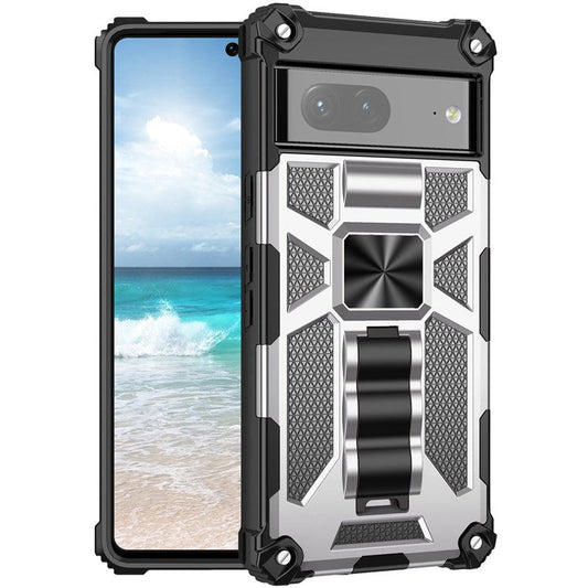 For Google Pixel 7 Phone Case Shockproof Anti-drop Inner TPU + Hard PC Back Shell with Kickstand - Silver