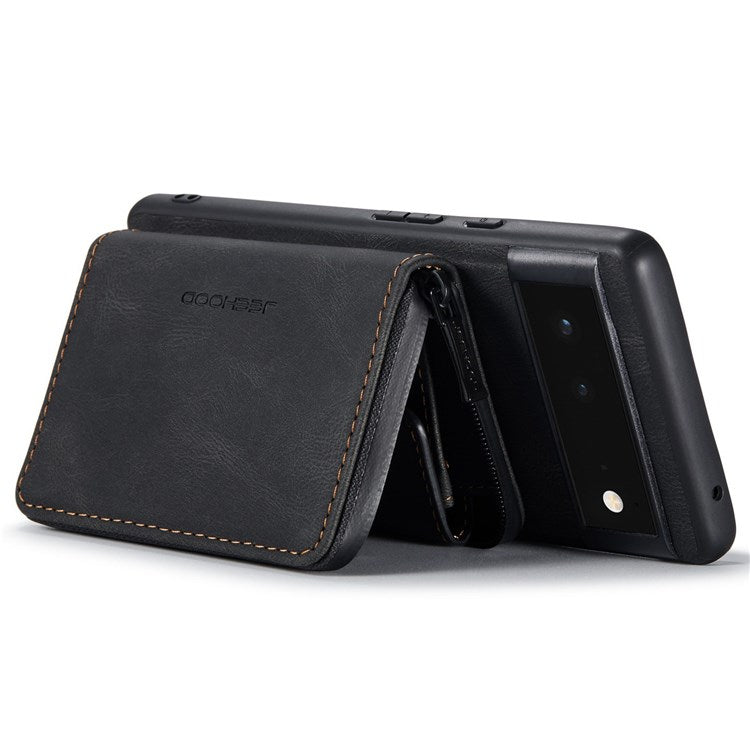 JEEHOOD For Google Pixel 7 Kickstand Zipper Wallet Phone Case Detachable Leather Coated TPU Phone Case - Black